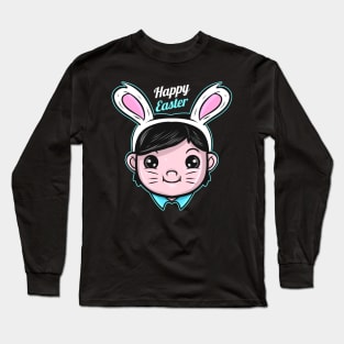 A Boy Has Easter Bunny Ears On Her Head. Toddler Boy Easter Long Sleeve T-Shirt